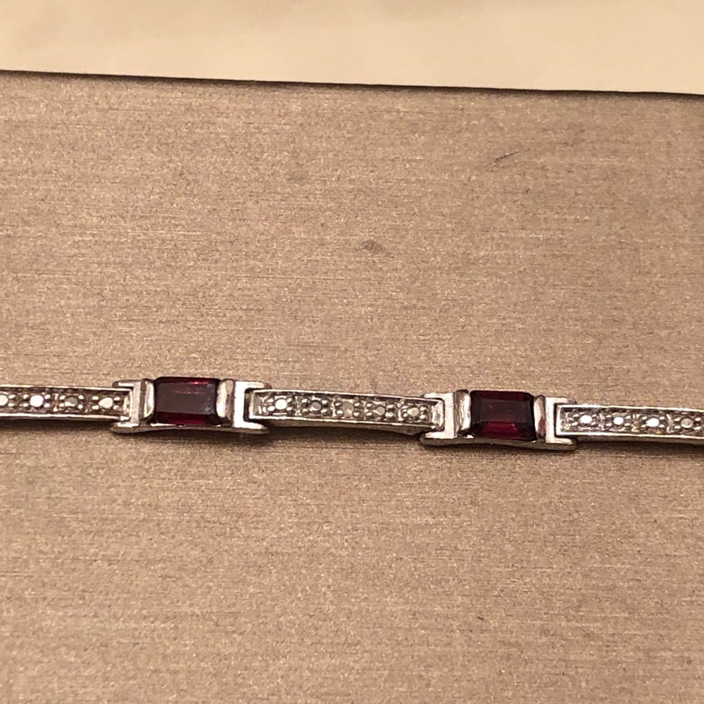 Sterling Silver Rhodolite Garnet & Diamond Bracelet